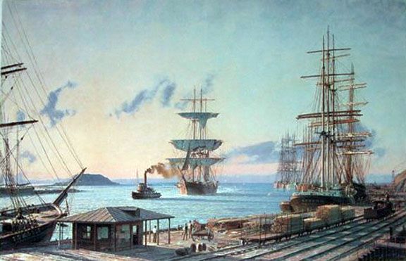 JOHN STOBART 31X20 Secondary Market Art: "SAN PEDRO BARK 1890 AP"