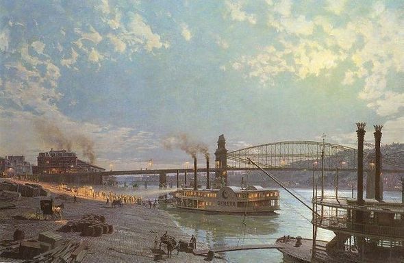 JOHN STOBART  Secondary Market Art: "MOONLIGHT PITTSBURGH"