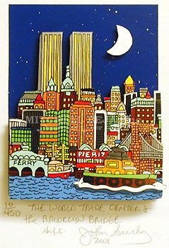 John Suchy Limited Edition Mixed Media:"The World Trade Center & Brooklyn Bridge"