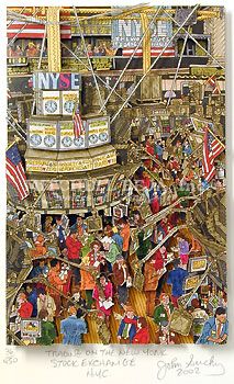 John Suchy Limited Edition Mixed Media:"Trading on NY Stock Exchange (White)"