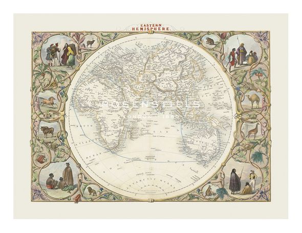 John Tallis Hand Numbered Limited Edition Print on Paper :"Eastern Hemisphere, 1851"