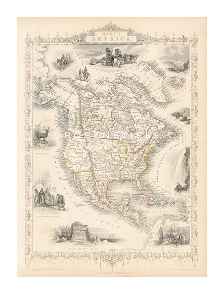 John Tallis Hand Numbered Limited Edition Print on Paper :"North America, 1851"