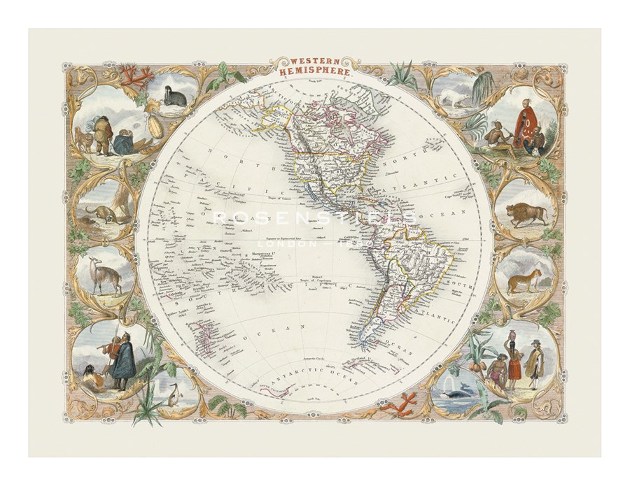 John Tallis Hand Numbered Limited Edition Print on Paper :"Western Hemisphere, 1851"