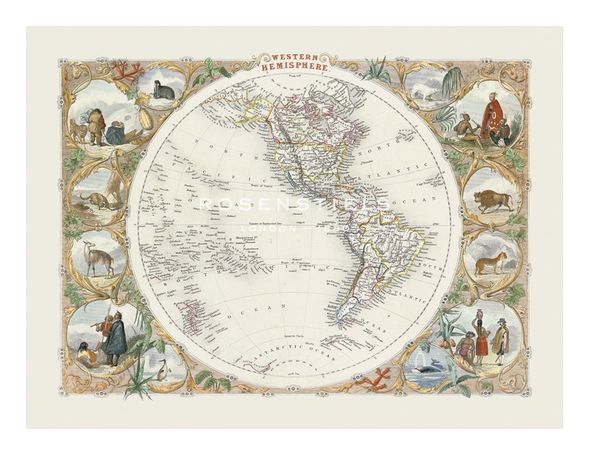 John Tallis Hand Numbered Limited Edition Print on Paper :"Western Hemisphere, 1851"