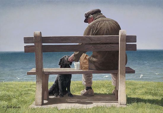 John Weiss Hand Signed and Numbered Limited Edition Canvas Giclee:"Sharing Lunch"