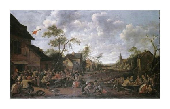 Joost Cornelisz Droochsloot Fine Art Open Edition Gicl&eacute;e:"Peasants Feasting on a Village Street"