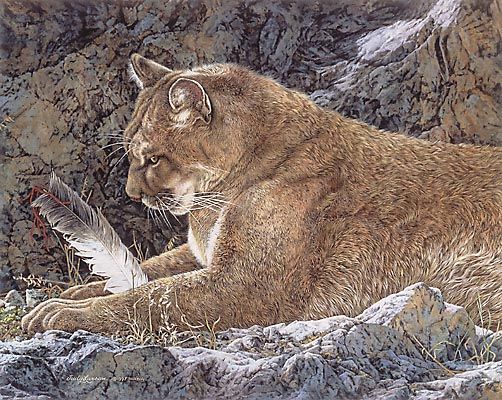 Judy Larson Artist Hand Signed and Numbered Limited Edition Print:"Paws and Reflect"