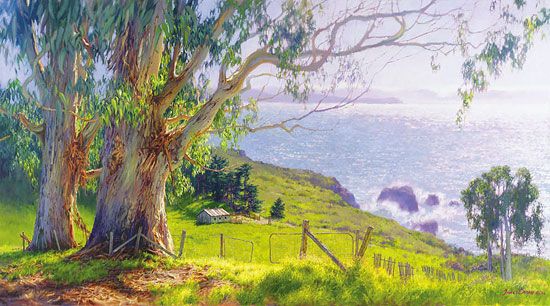 June Carey Artist Signed 30x54 Limited Edition Masterwork Canvas:"The Eucalyptus Coast"