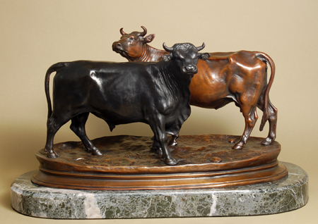Jules Moigniez Handcrafted Solid Bronze Sculpture:"Bull and Heifer"