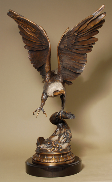 Jules Moigniez Handcrafted Solid Bronze Sculpture: "Eagle" (31.5" H)
