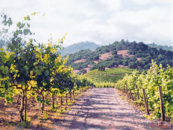 June Carey Hand Signed and Numbered Limited Edition Giclee Canvas:"Vineyard Lane"