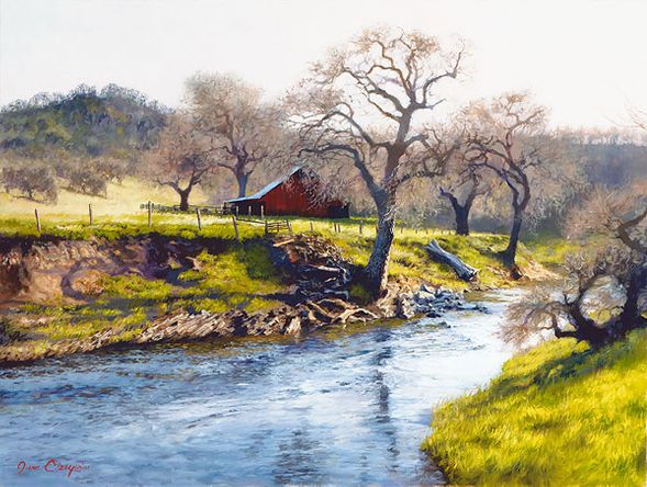 June Carey Hand Signed & Number Limited Edition Giclee on Canvas:"Early Spring at Stony Creek"