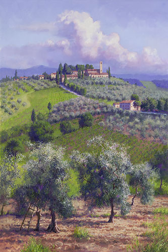 June Carey Hand Signed & Number Limited Edition Giclee on Canvas:"Oil Trees of Chianti"