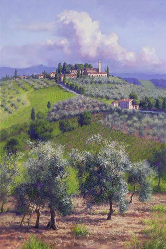 June Carey Hand Signed & Number Limited Edition Giclee on Canvas:"Oil Trees of Chianti"