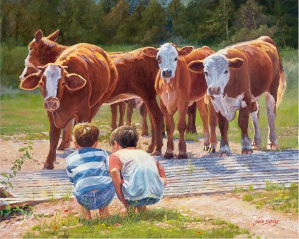 June Dudley 16 x 20 Open Edition Signed Giclee on Canvas:"Double Dog Dare"