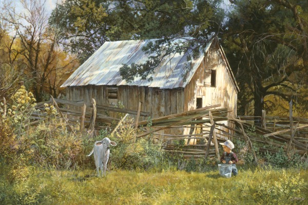 June Dudley 16 x 24 Open Edition Signed Giclee on Canvas:"Morning Chat"