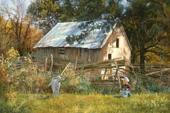 June Dudley 16 x 24 Open Edition Signed Giclee on Canvas:"Morning Chat"