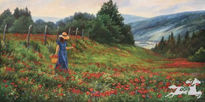 June Dudley Signed Canvas Edition:"Knee Deep In Poppies"