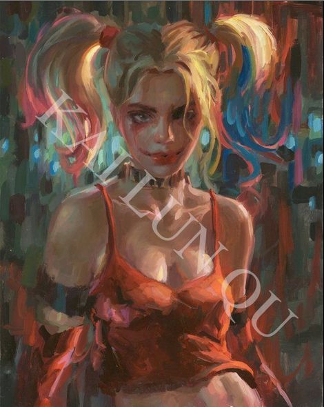 Kai Lun Qu Artist Signed Limited Edition Hand Deckled Giclee Print:"Harlequinn"