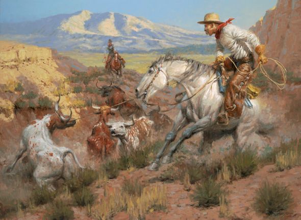 Andy Thomas Artist Signed and Numbered Limited Edition Canvas Giclee:"The Rebel Steer"