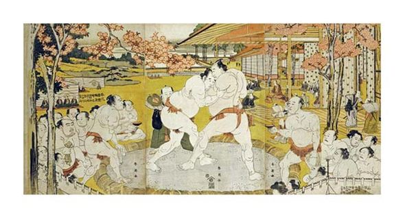 Katsukawa Shunei Fine Art Open Edition Gicl&eacute;e:"A Triptych of a Wrestling Bout"