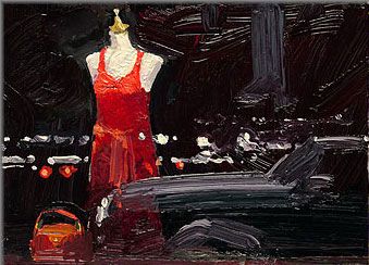 KEN AUSTER 9X7 Secondary Market Art: "RED DRESS IN WINDOW"