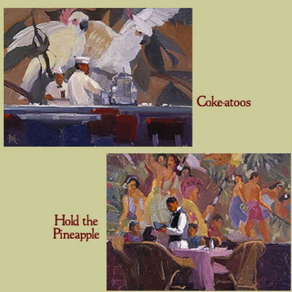 Ken Auster Handsigned & Numbered Limited Edition Canvas:"Hold the Pineapple & Coke-atoos � Set of Two"
