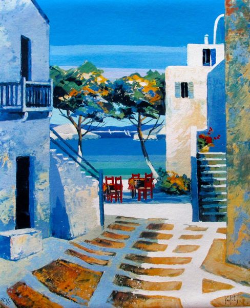Kerfily Hand Signed Serigraph on Canvas:"Mykonos II"