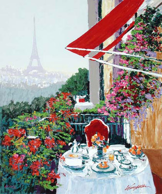 Kerry Hallam Hand-Pulled and Embillished Serigraph on Canvas:"Paris Sunrise "
