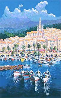 Kerry Hallam Handsigned & Numbered Limited Edition Serigraph:"Menton Harbor "