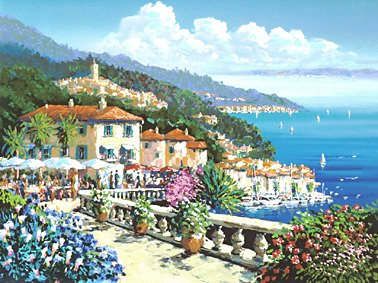 Kerry Hallam Handsigned & Numbered Limited Edition Serigraph:" Terrace Rendezvous"