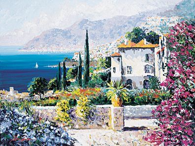 Kerry Hallam Limited Edition Hand-Pulled Serigraph on Canvas: " Villa di Mare (La Dolce Vita) "
