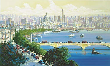 Kerry Hallam Limited Edition Hand-Pulled Serigraph: " Thames at Waterloo "