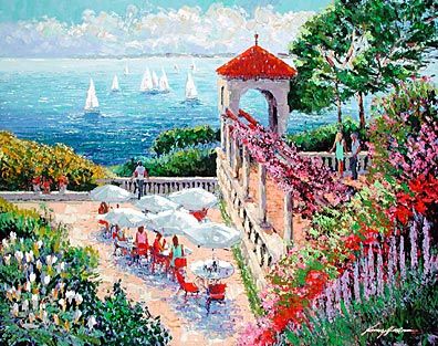 Kerry Hallam Limited Edition Multiple Oil Painted Originals of Canvas: " Lookout Point - Cap Martin "