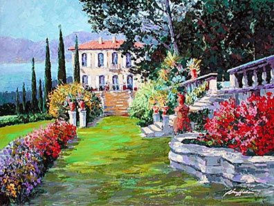 Kerry Hallam Limited Edition Multiple Oil Painted Originals of Canvas: " Villa Como "