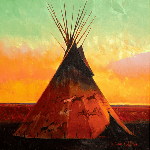 R. Tom Gilleon Artist Signed and Numbered Limited Edition Canvas Giclee:"Indian Camp"