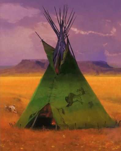 R. Tom Gilleon Artist Signed and Numbered Limited Edition Canvas Giclee:"Green Buffalo Lodge"