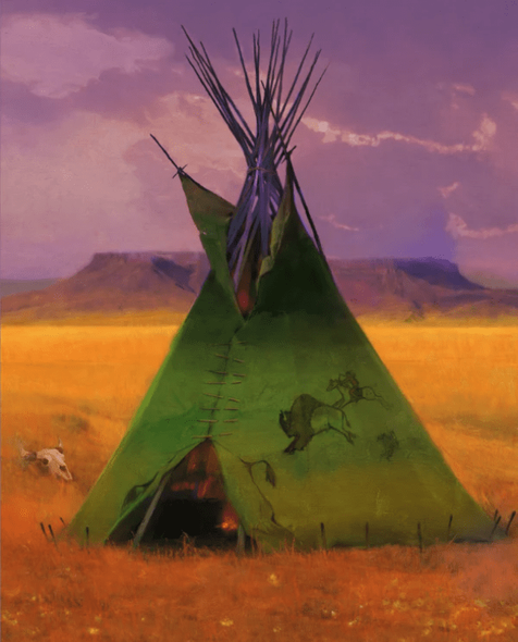 R. Tom Gilleon Artist Signed and Numbered Limited Edition Canvas Giclee:"Green Buffalo Lodge"