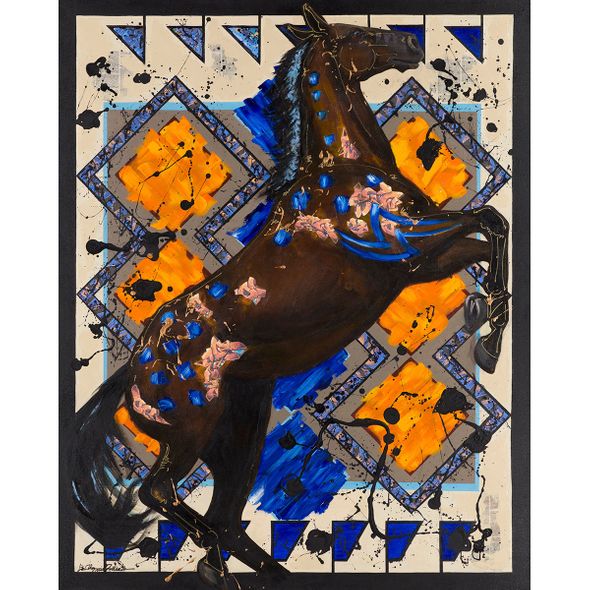 Liz Chappie-Zoller Artist Signed Limited Edition Canvas Giclee:"No Reins Indian Relay Racehorse"