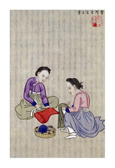 Kim Junkeun Fine Art Open Edition Gicl&eacute;e:"Making Inner Linings for Hats"