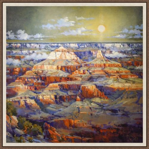 KIRK RANDLE 41.3X41.5 FLOAT FRAMED CANVAS:"MOONRISE ON THE GRAND CANYON"