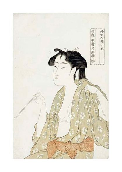 Kitagawa Utamaro Fine Art Open Edition Gicl&eacute;e:"Portrait of a Woman Smoking"