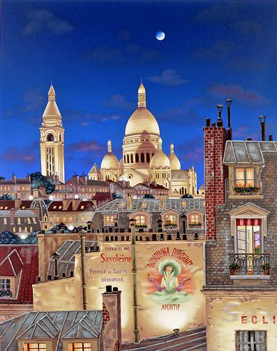 Kondakova Hand-signed and Numbered Limited Edition Serigraph on Coventry Smooth White Paper:"Paris Evening"