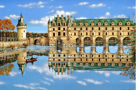 Kondakova Handsigned and Numbered Limited Edition :Serigraph on Koji Japon Paper:"Chenonceaux (Chateaux Suite)"