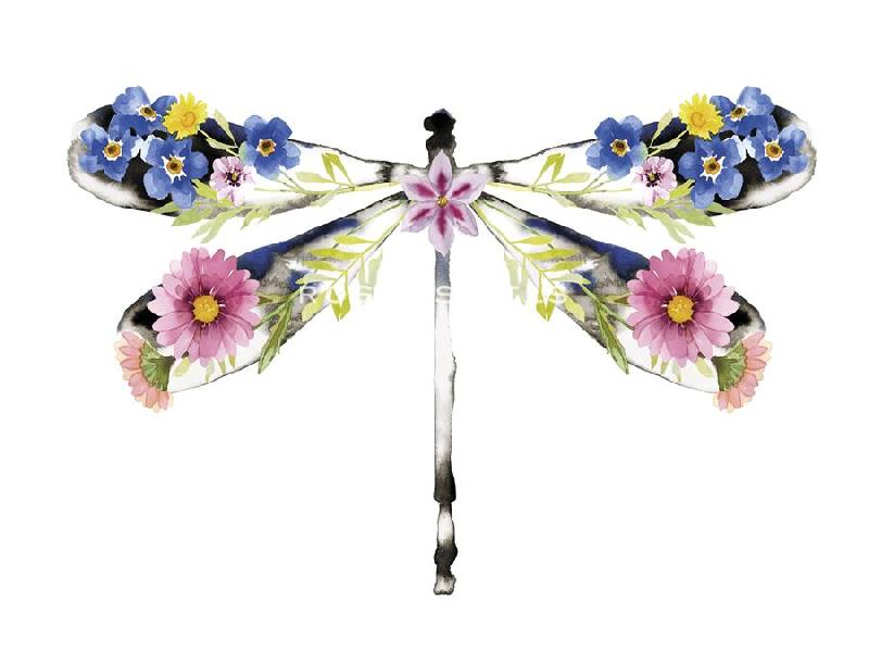 Kristine Hegre 40 x 30 in. Open Giclee Canvas:"Fantasia Floral Dragonfly"