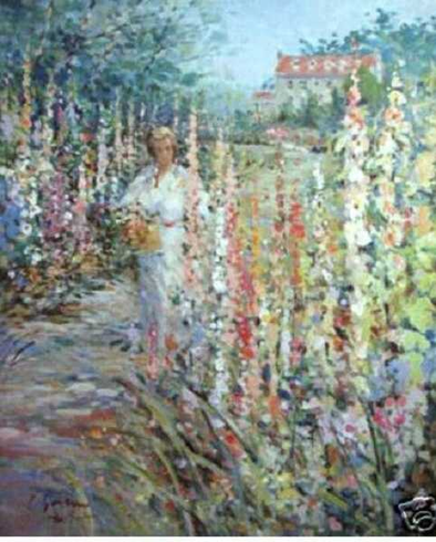 L. Gordon Signed And Numbered Print: "Hollyhocks"