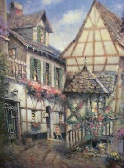 L. Gordon Signed And Numbered Print: "Village Lane"