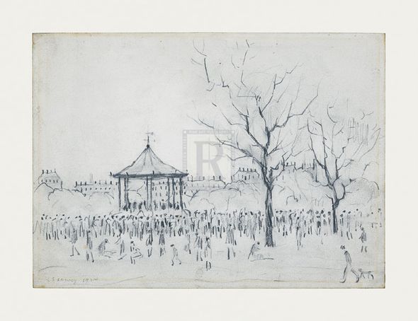 L.S. Lowry Hand Numbered Limited Edition Print on Paper :"Bandstand, Peel Park, Salford, 1924"