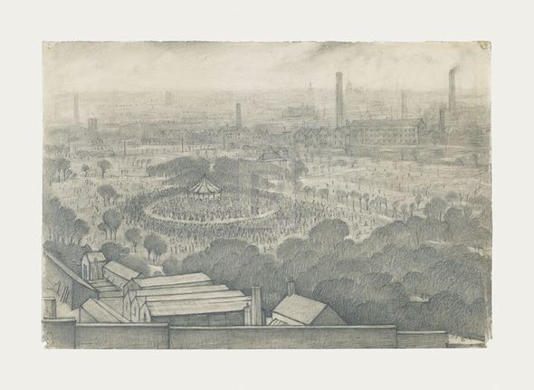 L.S. Lowry Hand Numbered Limited Edition Print on Paper :"Bandstand, Peel Park , Salford, 1925"