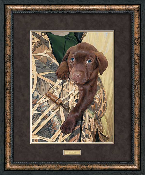 Larry Beckstein Open Edition Framed Art: "First Day Out-Chocolate Lab"